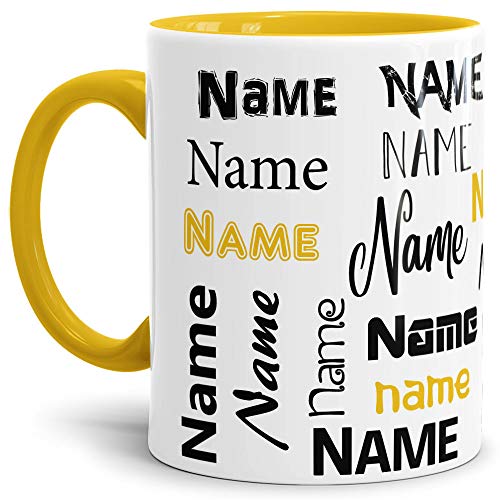Tasse mit Name - Individuell/Personalisiert/Geschenk-Idee/Schön/Gelb von Tassendruck