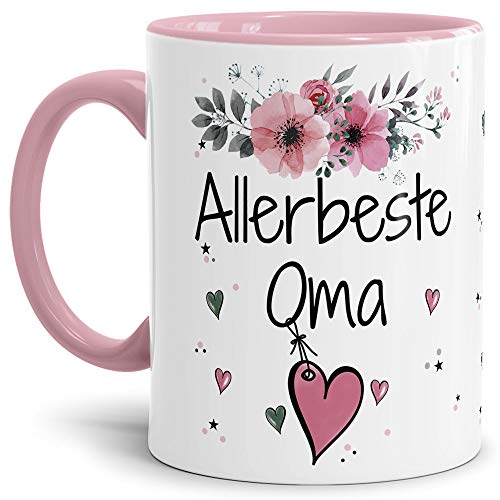 Tasse mit Spruch - Allerbeste Oma - Schöne Geschenkidee/zum Geburtstag für beste Freunde und Familie/Danke Tasse - Innen & Henkel Rosa von Tassendruck