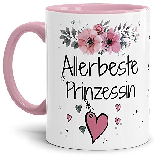 Tasse mit Spruch - Allerbeste Prinzessin - Bedruckter Kaffeebecher mit süßem Motiv - Geschenkidee für Lieblingsmenschen - Innen & Henkel Rosa, 300 ml von Tassendruck