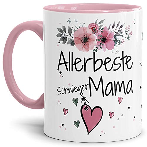 Tasse mit Spruch - Allerbeste Schwiegermama - Schöne Geschenkidee/zum Geburtstag für beste Freunde und Familie/Danke Tasse - Innen & Henkel Rosa von Tassendruck