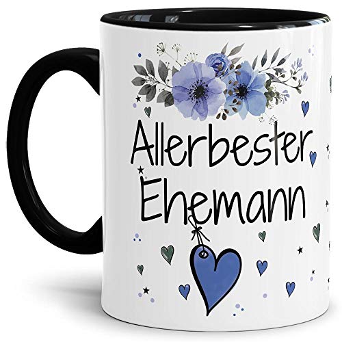 Tasse mit Spruch - Allerbester Ehemann - Bedruckter Kaffeebecher mit süßem Motiv - Geschenkidee für Lieblingsmenschen - Innen & Henkel Schwarz, 300 ml von Tassendruck