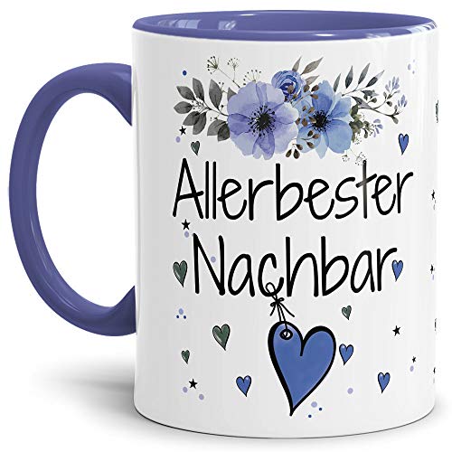 Tasse mit Spruch - Allerbester Nachbar - Schöne Geschenkidee/zum Geburtstag für beste Freunde und Familie/Danke Tasse - Innen & Henkel Cambridge Blau von Tassendruck