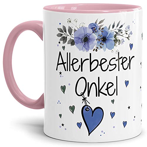 Tasse mit Spruch - Allerbester Onkel - Schöne Geschenkidee/zum Geburtstag für beste Freunde und Familie/Danke Tasse - Innen & Henkel Rosa von Tassendruck