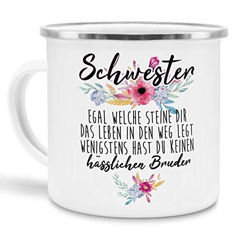 Tasse mit Spruch "Schwester - Wenigstens hast du keinen hässlichen Bruder" - Geschenk-Idee/Witzig/Geschwister - Emaille groß von Tassendruck