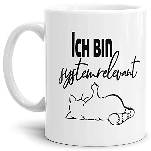 Tasse mit Spruch - Systemrelevant - Katze - Kaffee-Tasse/Arbeit/Job/Lustig/Erinnerung Krise Virus 2020 - Weiß von Tassendruck