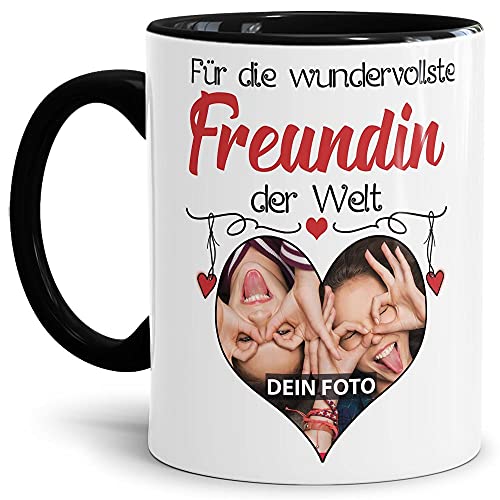 Tasse mit Spruch - Wundervollste Freundin der Welt - personalisiert mit Wunschfoto - Geschenkidee für die beste Freundin - Innen & Henkel Schwarz, 300 ml von Tassendruck