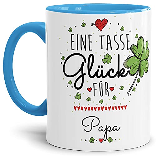 Tasse mit Spruch - eine Tasse Glück für Papa - Personalisierbare Keramiktasse mit Namen - Geschenk für Papa - Innen & Henkel Hellblau, 300 ml von Tassendruck