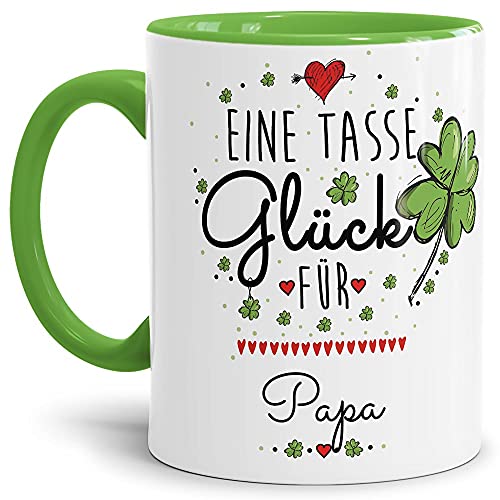 Tasse mit Spruch - eine Tasse Glück für Papa - Personalisierbare Keramiktasse mit Namen - Geschenk für Papa - Innen & Henkel Hellgrün, 300 ml von Tassendruck