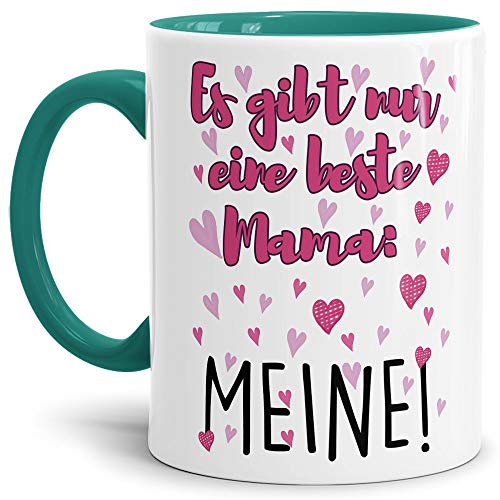 Tasse mit Spruch für Mama - Beste Mama - Kaffee-Tasse/Geschenk-Idee Muttertag Geburtstag/Muttertagsgeschenk/Für meine Mutter - Innen & Henkel Türkis von Tassendruck