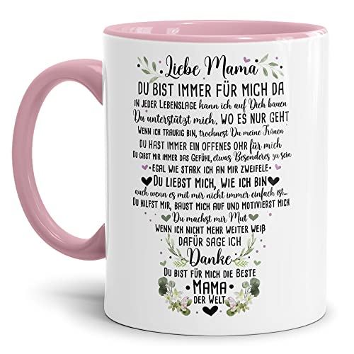 Tasse mit Spruch für Mama - Danke Mama - Geschenk für die Beste Mama zum Mutterag - Keramik Innen & Henkel Rosa, 300 ml von Tassendruck