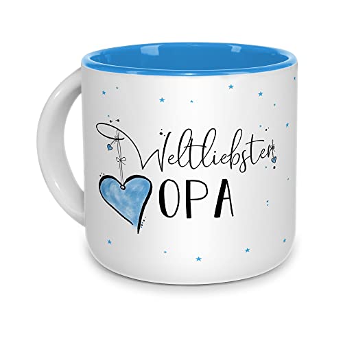 Tasse mit Spruch für den weltliebsten Opa - Geschenk für Opa, Geburtstagsgeschenk, Familie | Hochwertige Keramik - Innen Hellblau, 400ml von Tassendruck