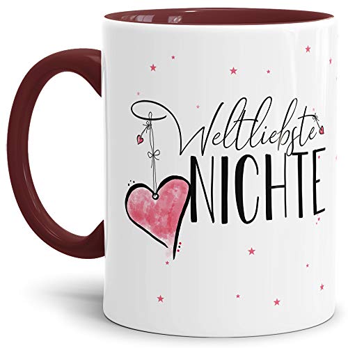 Tasse mit Spruch für die Weltbeste Nichte - Kaffeetasse/Familie/Geschenk-Idee/Mug/Cup/Innen & Henkel Weinrot von Tassendruck