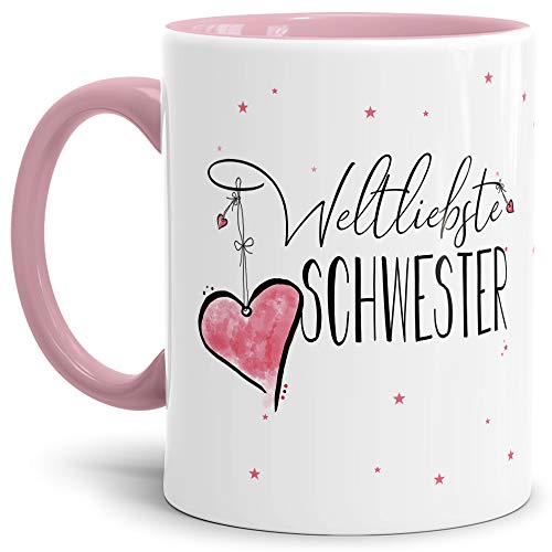 Tasse mit Spruch für die Weltbeste Schwester - Kaffeetasse/Familie/Geschenk-Idee/Mug/Cup/Innen & Henkel Rosa von Tassendruck