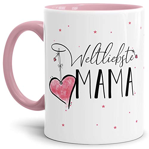 Tasse mit Spruch für die Weltliebste Mama - Kaffeetasse/Familie/Geschenk-Idee/Mug/Cup/Innen & Henkel Rosa von Tassendruck