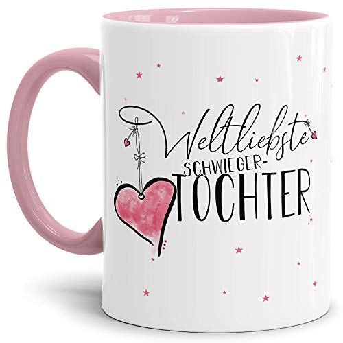 Tasse mit Spruch für die Weltliebste Schwiegertochter - Kaffeetasse/Familie/Geschenk-Idee/Mug/Cup/Innen & Henkel Rosa von Tassendruck