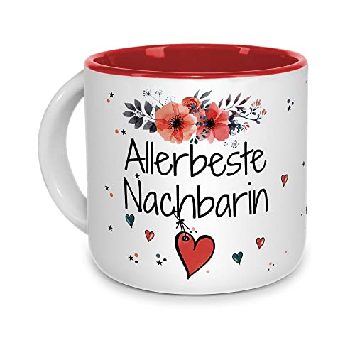 Tasse mit Spruch für die allerbeste Nachbarin - Geschenk für Nachbarin, Geburtstagsgeschenk, Familie | Hochwertige Keramik - Innen Rot, 400ml von Tassendruck