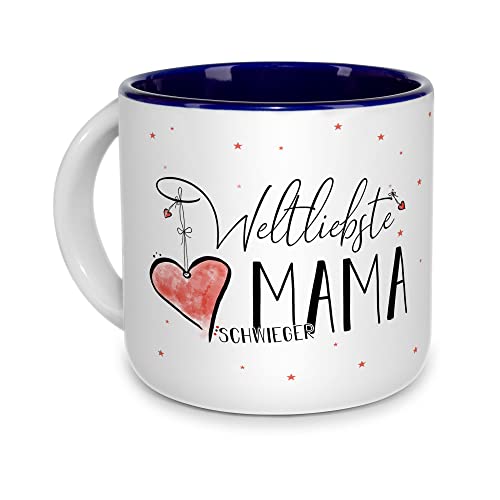 Tasse mit Spruch für die weltliebste Schwiegermama - Geschenk für Schwiegermama, Geburtstagsgeschenk, Familie | Hochwertige Keramik - Innen Dunkelblau, 400ml von Tassendruck