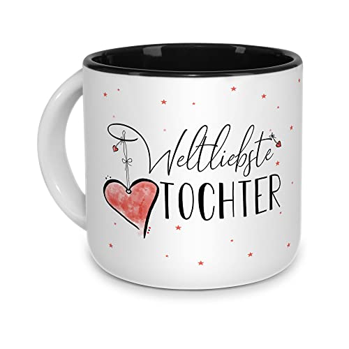 Tasse mit Spruch für die weltliebste Tochter - Geschenk für Tochter, Geburtstagsgeschenk, Familie | Hochwertige Keramik - Innen Schwarz, 400ml von Tassendruck