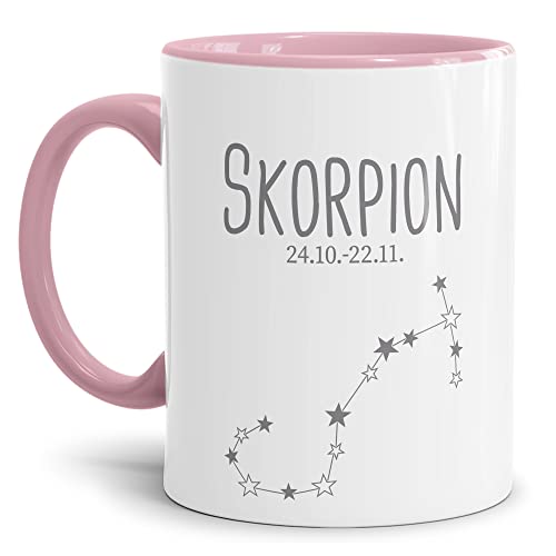 Tasse mit Sternzeichen Skorpion - Sternbild Kaffeetasse mit Spruch - Geschenk zum Geburtstag, Horoskop, Astronomie - Keramik Innen & Henkel Rosa, 300 ml | Skorpion von Tassendruck