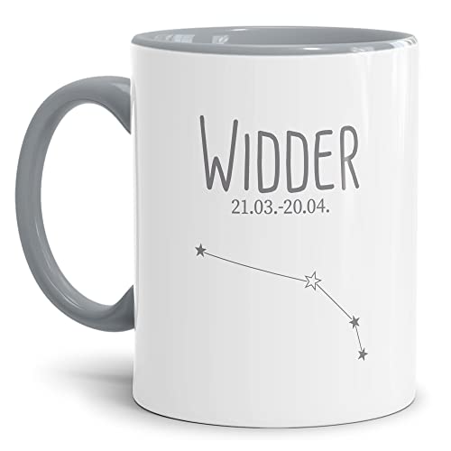 Tasse mit Sternzeichen Widder - Sternbild Kaffeetasse mit Spruch - Geschenk zum Geburtstag, Horoskop, Astronomie - Keramik Innen & Henkel Grau, 300 ml | Widder von Tassendruck