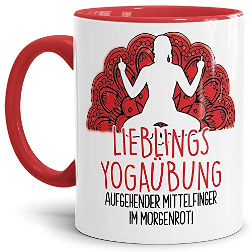 Tasse mit lustigem Spruch - Lieblings-Yoga-Übung - Witzige Bürotasse - Geschenk für Yoga-Fans - Innen & Henkel Rot, 300 ml von Tassendruck