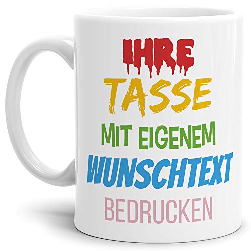 Tasse selbst gestalten/mit eigenem Text beschriften/Wunsch-Name/Spruch-Tasse/Big Tasse/Mittig gegenüber vom Henkel bedruckt von Tassendruck