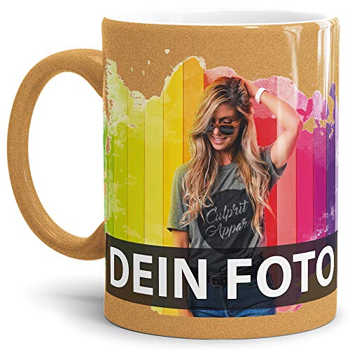 Tasse selbst individuell gestalten/Personalisierbar mit eigenem Foto Bedrucken/Fototasse/Motivtasse/Werbetasse/Firmentasse mit Logo/Außen Metallic Gold Glanz von Tassendruck