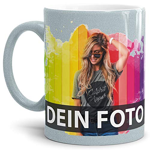 Tasse selbst individuell gestalten/Personalisierbar mit eigenem Foto Bedrucken/Fototasse/Motivtasse/Werbetasse/Firmentasse mit Logo/Außen Metallic Silber Glanz von Tassendruck