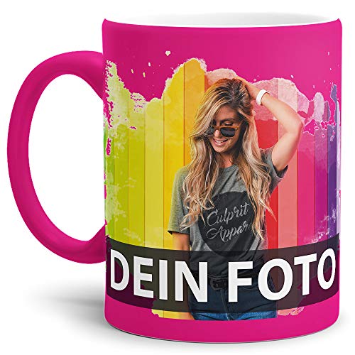 Tasse selbst individuell gestalten/Personalisierbar mit eigenem Foto Bedrucken/Fototasse/Motivtasse/Werbetasse/Firmentasse mit Logo/Außen Neonpink Matt von Tassendruck