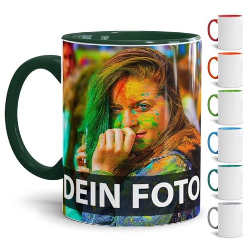 Tasse selbst individuell gestalten/Personalisierbar mit eigenem Foto bedrucken/Fototasse/Motivtasse/Werbetasse/Firmentasse mit Logo/Innen & Henkel Dunkelgrün - XXL Druck von Tassendruck