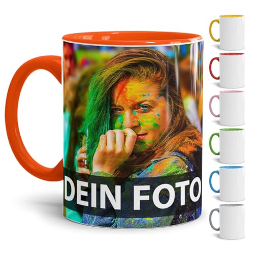 Tasse selbst individuell gestalten/Personalisierbar mit eigenem Foto bedrucken/Fototasse/Motivtasse/Werbetasse/Firmentasse mit Logo/Innen & Henkel Orange - XXL Druck von Tassendruck