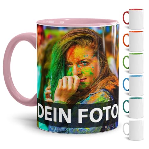 Tasse selbst individuell gestalten/Personalisierbar mit eigenem Foto bedrucken/Fototasse/Motivtasse/Werbetasse/Firmentasse mit Logo/Innen & Henkel Rosa - XXL Druck von Tassendruck