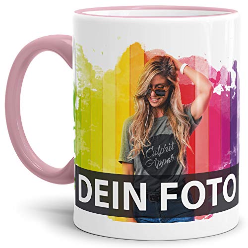 Tasse selbst individuell gestalten/Personalisierbar mit eigenem Foto bedrucken/Fototasse/Motivtasse/Werbetasse/Firmentasse mit Logo/Rand & Henkel Rosa von Tassendruck