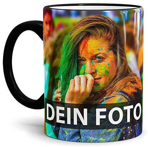 Tasse selbst individuell gestalten/Personalisierbar mit eigenem Foto bedrucken/Fototasse/Motivtasse/Werbetasse/Firmentasse mit Logo/Rand & Henkel Schwarz - XXL Druck von Tassendruck