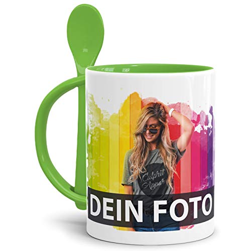 Tasse selbst individuell gestalten/Personalisierbar mit eigenem Foto bedrucken/Fototasse/Motivtasse/Werbetasse/Firmentasse mit Logo/Löffeltasse Klassik Hellgrün von Tassendruck