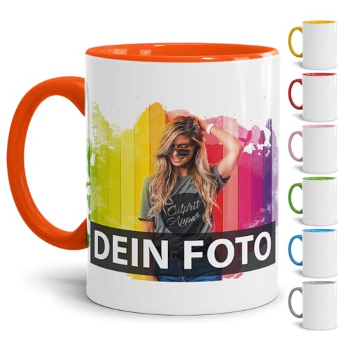 Tasse selbst individuell gestalten/Personalisierbar mit eigenem Foto Bedrucken/Fototasse/Motivtasse/Werbetasse/Firmentasse mit Logo/Innen & Henkel Orange von Tassendruck