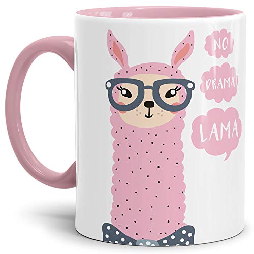 Alpaka-Tasse No drama lama lady - Innen & Henkel Rosa - Mug/Cup/Becher/Lustig/mit Spruch/Lama/Witzig/Geschenk-Idee/Fun/Beste Qualität - 25 Jahre Erfahrung von Tassendruck