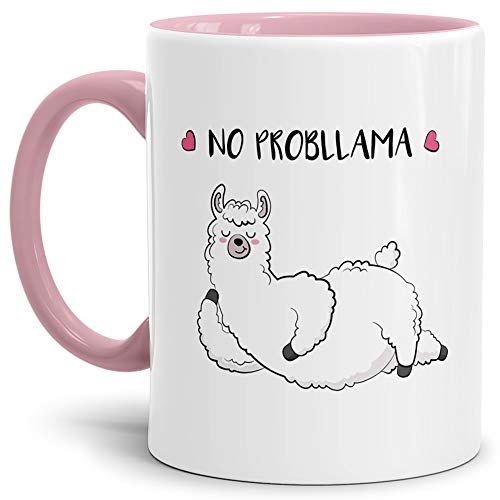 Alpaka-Tasse No probllama - Innen & Henkel Rosa - Mug/Cup/Becher/Lustig/mit Spruch/Lama/Witzig/Geschenk-Idee/Fun/Beste Qualität - 25 Jahre Erfahrung von Tassendruck