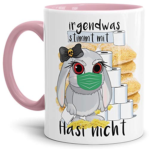 Tassendruck Anti-Hamster-Tasse mit Spruch Böses Hasi - Hamsterkäufe - Klopapier/Nudeln/Kaffee-Tasse/Corona-Virus 2020 / Geschenk Ostern - Innen & Henkel Rosa von Tassendruck