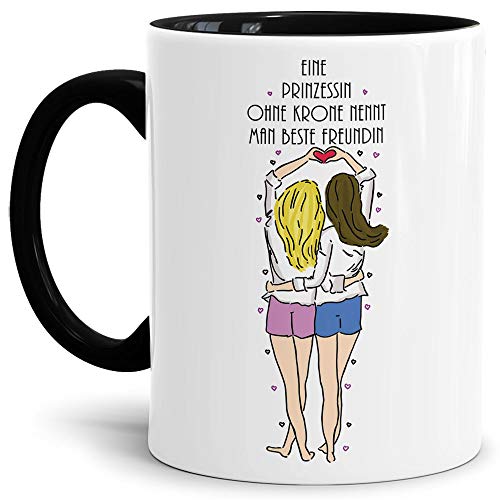 Tassendruck BFF-Tasse Eine Prinzessin ohne Krone - Freundin/Forever/Geschenk-Idee/Geburtstag/Innen & Henkel Schwarz von Tassendruck