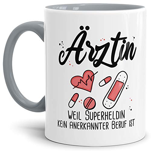 Berufe-Tasse Superheldin Ärztin - Kaffee-Tasse mit Spruch/Arbeit/Job/Lustig/Geschenk-Idee - Innen & Henkel Grau von Tassendruck