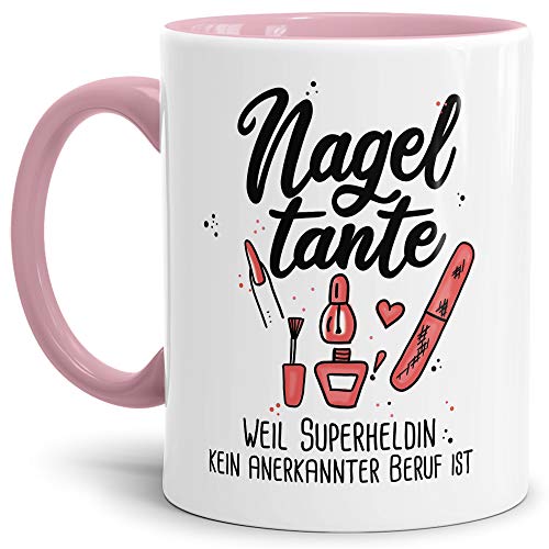 Berufe-Tasse Superheldin Nageltante - Kaffee-Tasse mit Spruch/Arbeit/Job/Lustig/Geschenk-Idee - Innen & Henkel Rosa von Tassendruck