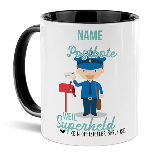 Tassendruck Berufe-Tasse mit Name personalisiert - Postbote weil Superheld kein Beruf ist - Geschenk für Kollegen zum Geburtstag | Personalisierte Geschenke, Innen & Henkel Schwarz, 300 ml Tassendruck Berufe-Tasse mit Name personalisiert - Postbote weil Superheld kein Beruf ist - Geschenk für Kollegen zum Geburtstag | Personalisierte Geschenke, Innen & Henkel Schwarz, 300 ml von Tassendruck