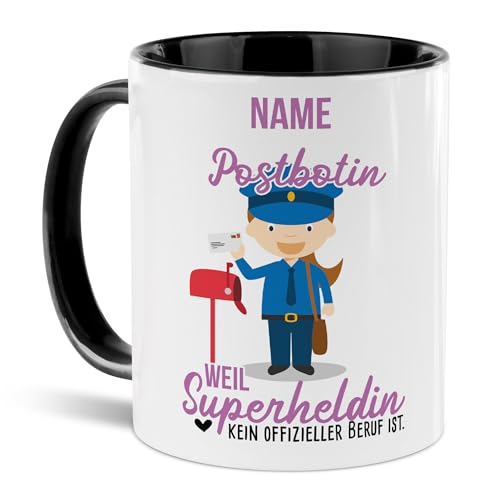 Tassendruck Berufe-Tasse mit Name personalisiert - Postbotin weil Superheldin kein Beruf ist - Geschenk für Kollegin zum Geburtstag | Personalisierte Geschenke, Innen & Henkel Schwarz, 300 ml Tassendruck Berufe-Tasse mit Name personalisiert - Postbotin weil Superheldin kein Beruf ist - Geschenk für Kollegin zum Geburtstag | Personalisierte Geschenke, Innen & Henkel Schwarz, 300 ml von Tassendruck