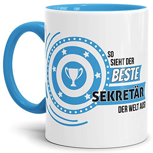 Tassendruck Berufe-TasseSo Sieht der Beste Sekretär aus Innen & Henkel Hellblau/Job/Tasse mit Spruch/Kollegen/Arbeit/Fun/Mug/Cup/Geschenk/Beste Qualität - 25 Jahre Erfahrung von Tassendruck