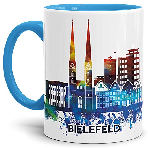 Bielefeld-Tasse Skyline - Kaffeetasse/Souvenir/Silhouette/Städte-Tasse/Cup/Mug/Becher/Beste Qualität - 25 Jahre Erfahrung - Innen & Henkel Hellblau von Tassendruck