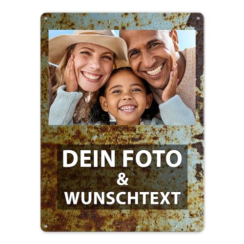 Tassendruck Blech-Schild mit Foto und Text selbst gestalten/Personalisierbar mit eigenem Bild als Metall-Poster / A3 (30x40cm) im Hochformat/Rost 1 von Tassendruck