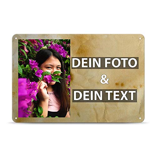 Blech-Schild mit Foto und Text selbst gestalten/Personalisierbar mit eigenem Bild als Metall-Poster / A4 (21x30cm) im Querformat/Altes Papier 1 von Tassendruck