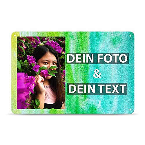 Blech-Schild mit Foto und Text selbst gestalten/Personalisierbar mit eigenem Bild als Metall-Poster / A4 (21x30cm) im Querformat/Aquarell 4 von Tassendruck