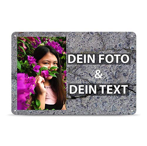 Blech-Schild mit Foto und Text selbst gestalten/Personalisierbar mit eigenem Bild als Metall-Poster / A4 (21x30cm) im Querformat/Asphalt 2 von Tassendruck